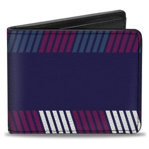 9137 Wallet, Bifold, Hash Mark Stripe Navy Turquoise Fuchsia White, Vegan